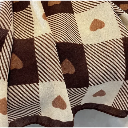 Brown Hearts Brand Print Viscose Scarf