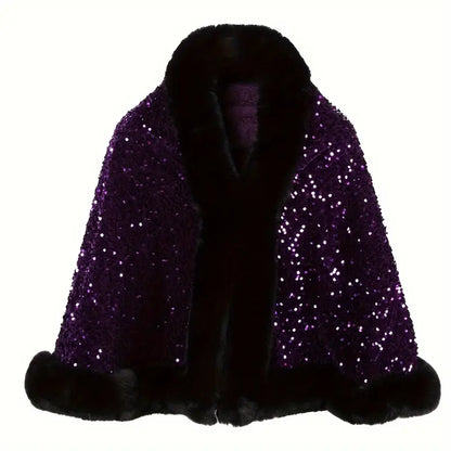 Purple Sequence Party Poncho Shawl