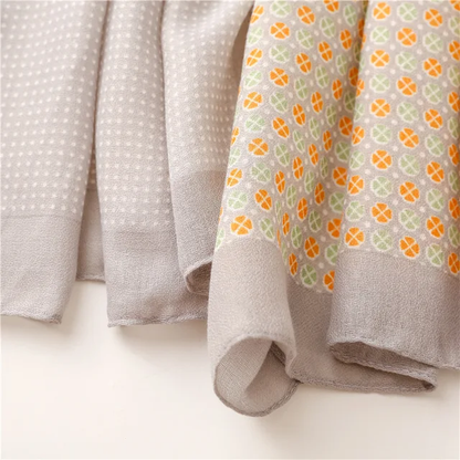 Grey Floral Dots Printed Viscose Scarf