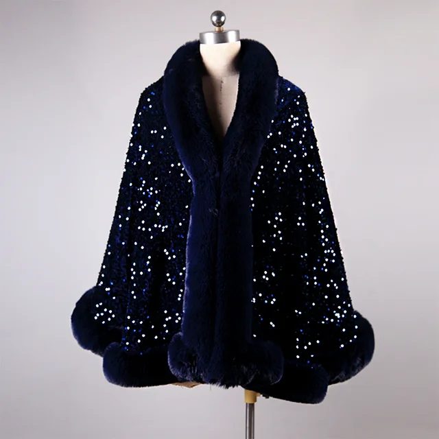 Blue Sequence Party Poncho Shawl