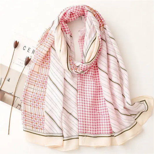 Light Pink Check Printed Viscose Scarf