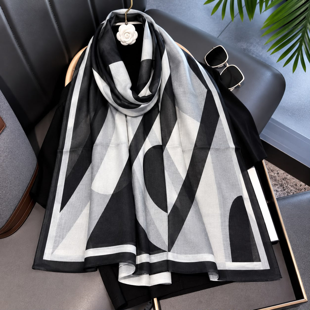 Black White And Grey Palette Printed Viscose Scarf