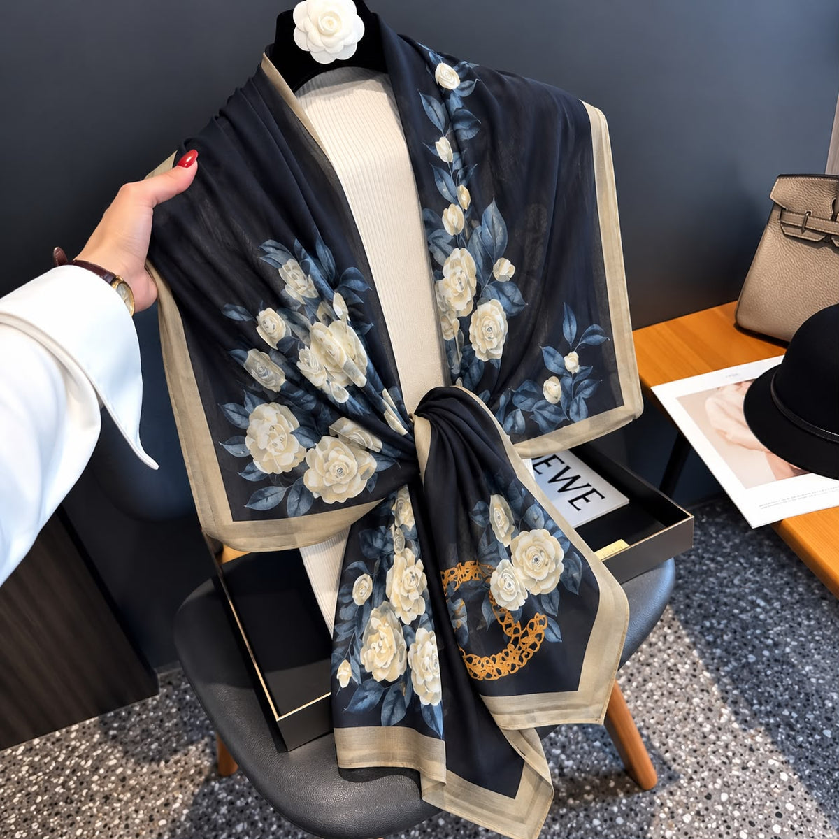 Buttercream Rose Bunch Printed Viscose Scarf