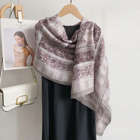 Silver Kashmiri Printed Viscose Scarf