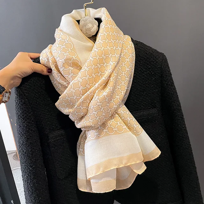 Beige Mesh Printed Viscose Scarf