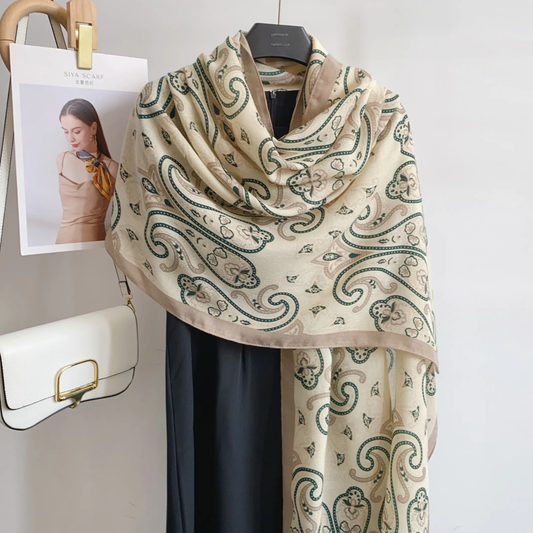 Beige Mehendi floral Viscose Scarf