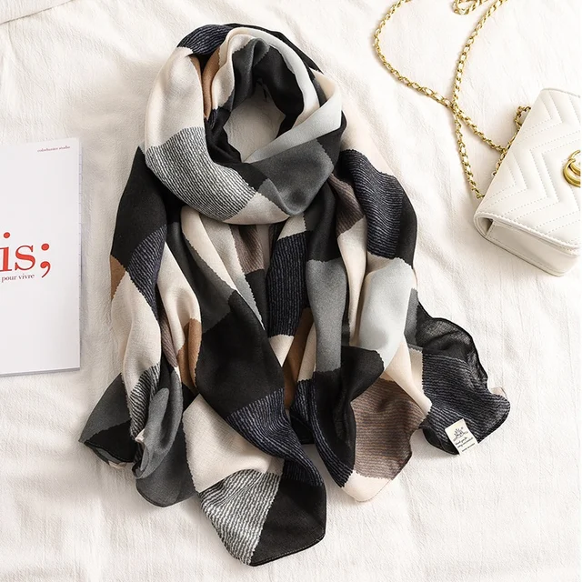 Black Squares Printed Viscose Scarf