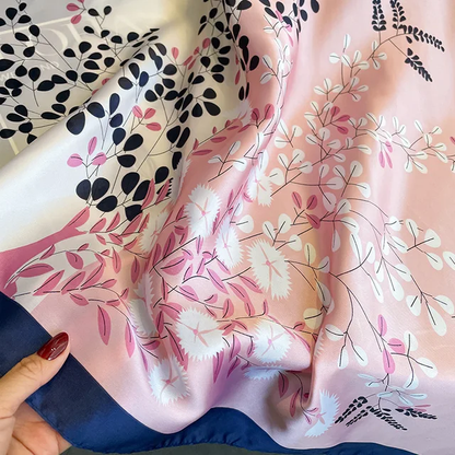 Pink Blue Autumn Printed Silk Scarf