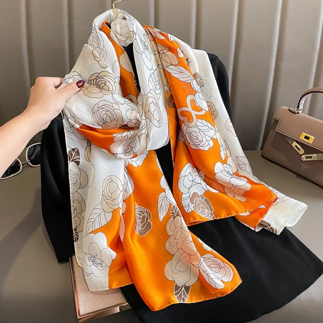 Rust Roses Printed Silk Scarf Summer Edition 26'