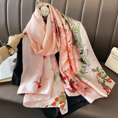 Pink Autumn Breeze Printed Silk Scarf