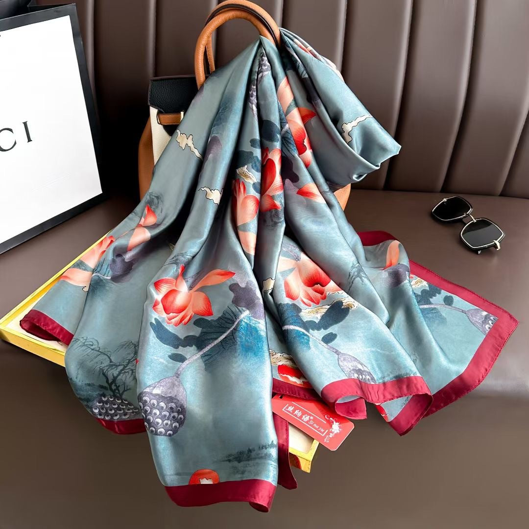 Sun Set Winter Printed Silk Scarf