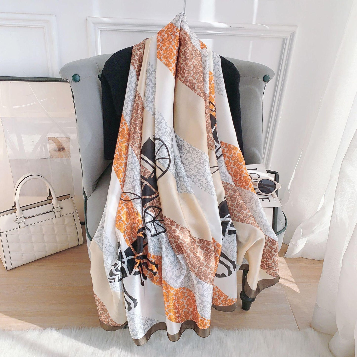 Coach Orange  Printed Silk Scarf Summer Edition 26'