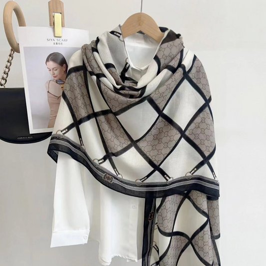 Black Geometric Grace Printed Viscose Scarf