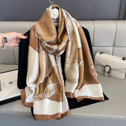 Brown Conceptual Printed Silk Scarf