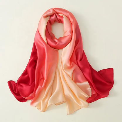 Red Cream Ombre Printed Silk Scarf