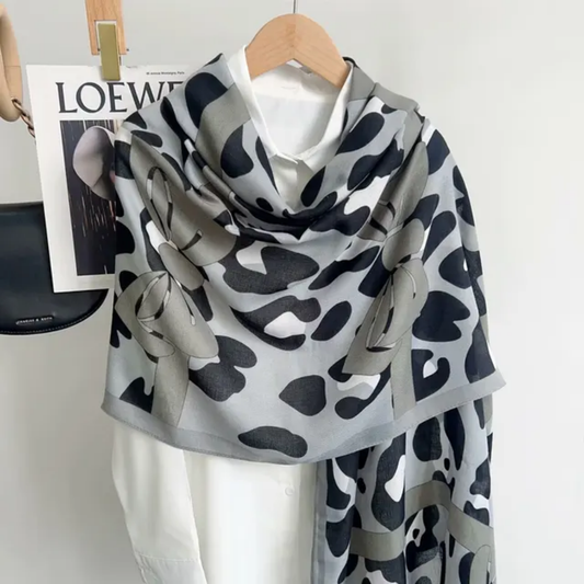 Gray Bow Printed Viscose Scarf