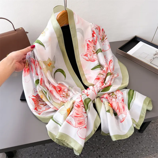 Green Fleur Printed Silk Scarf