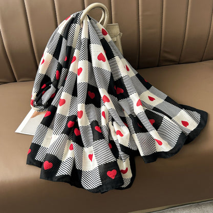 Little Red Hearts Printed Winter Viscose Scarf