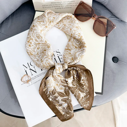 Lasso Grace Brown Silk Square Scarves 70 CM