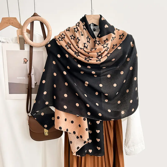 Black Round Heart Printed Viscose Scarf