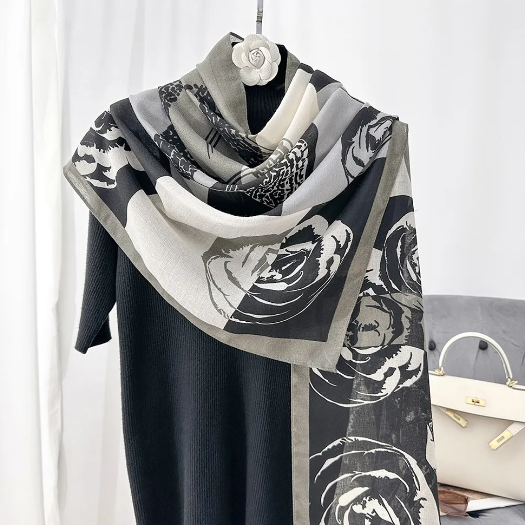 Silver Roses Hat Printed Viscose Scarf