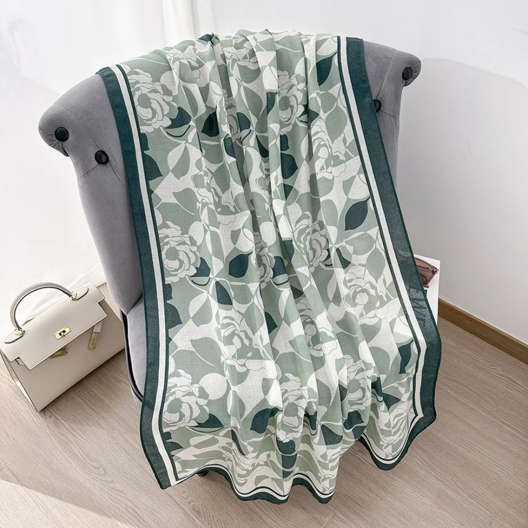 Rose Leaf Printed Viscose Scarf