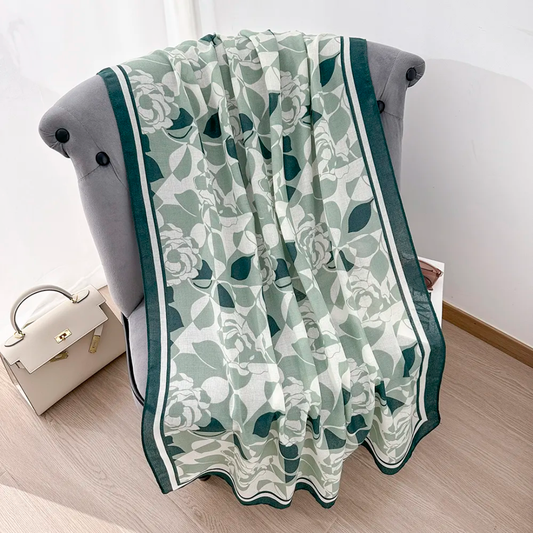 Rose Leaf Printed Viscose Scarf