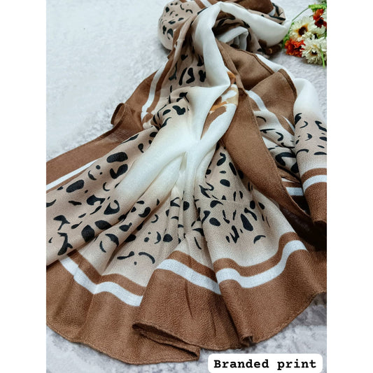 Coffee Floral Animal Printed Viscose Scarf