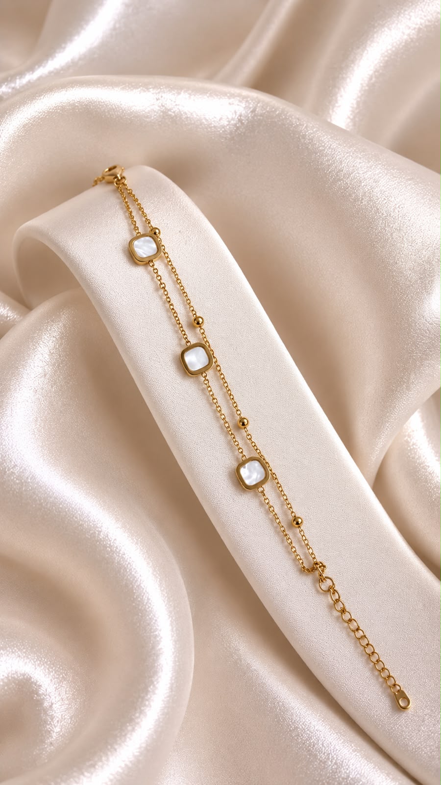 White Square Gold-Tone Anti-Tarnish Chain Bracelet