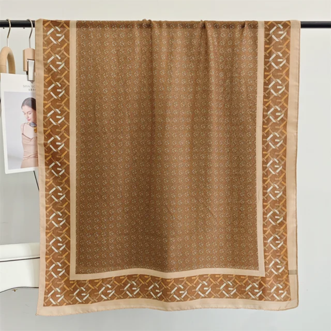 Sand Ziva Abstract Printed Viscose Scarf