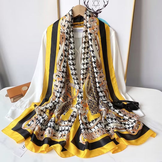 L Chain Yellow Silk Scarf