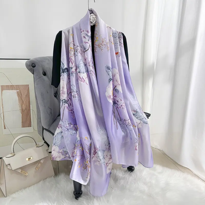 Lilac Flower Tree Printed Silk Scarf