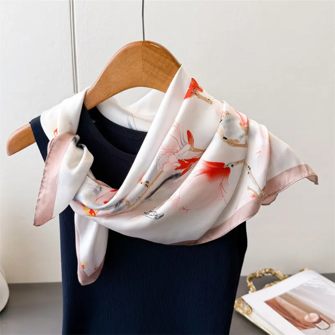 Rosie Petal Bloom Print Silk Square Scarves 70 CM