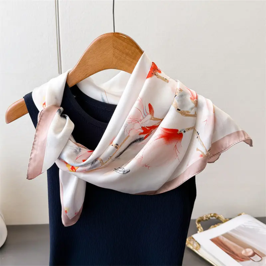 Rosie Petal Bloom Print Silk Square Scarves 70 CM