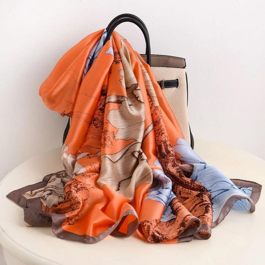 Peach Printed Silk Scarf