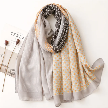 Grey Floral Dots Printed Viscose Scarf