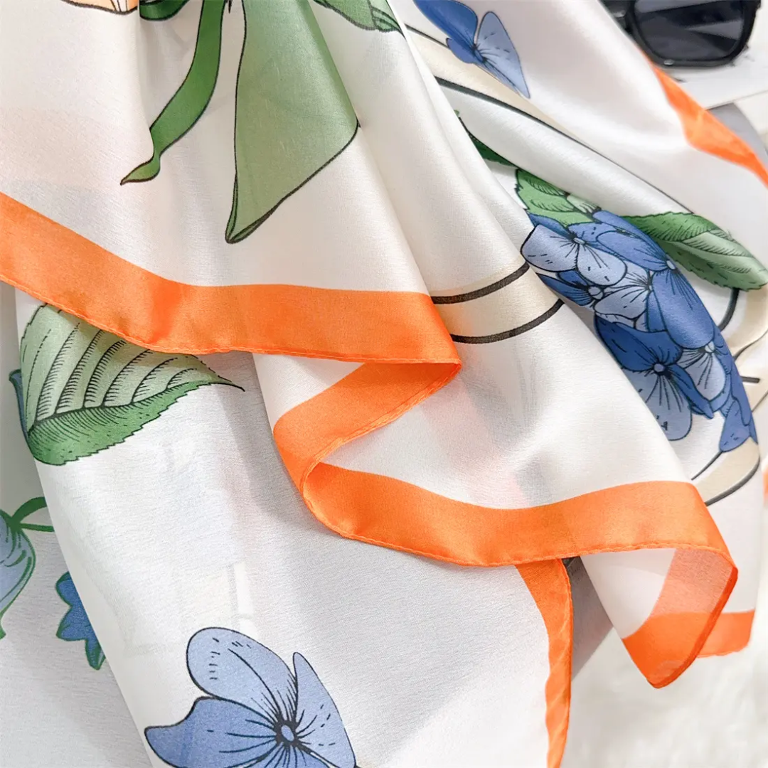 Floral Drawing Printed Silk Scarf