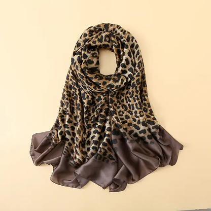 Brown Cheetah Printed Silk Scarf