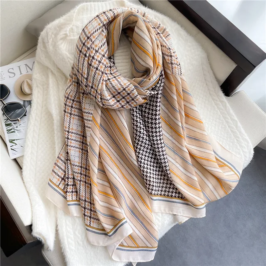 Cream Checks Printed Viscose Scarf