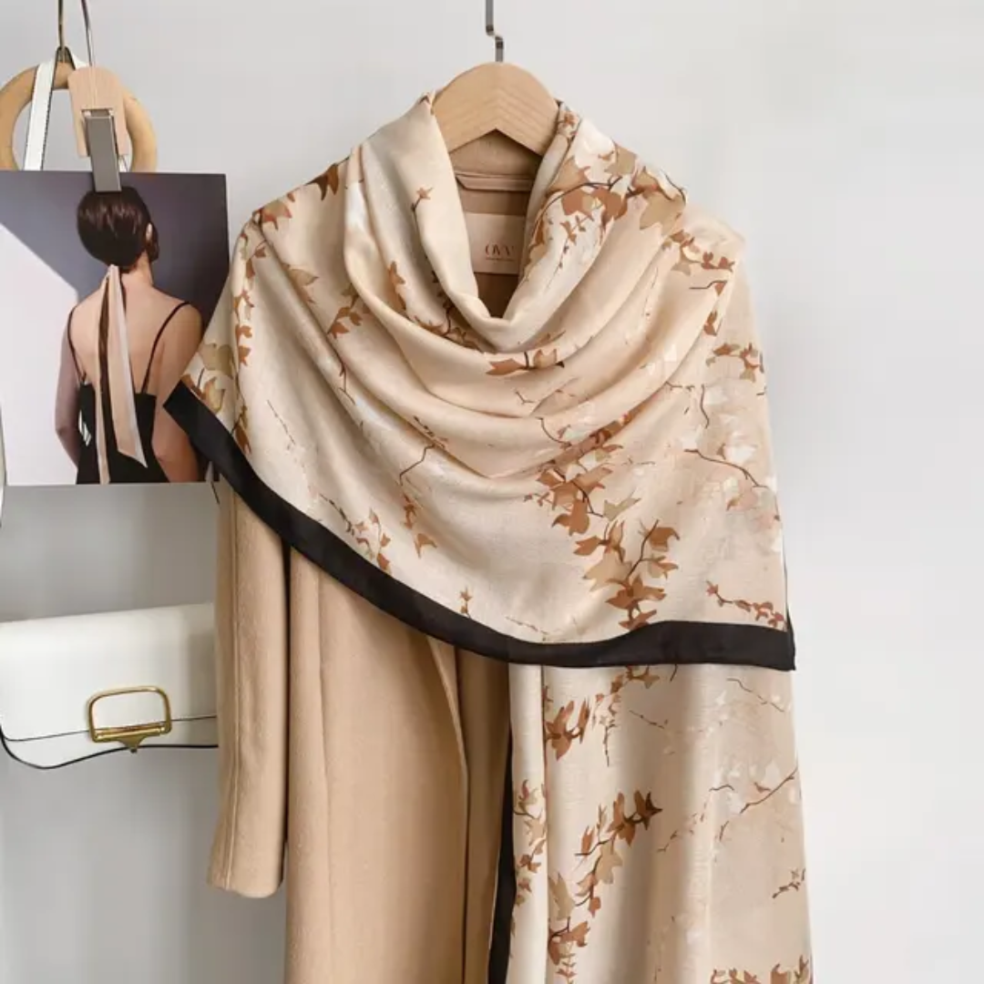 Beige Black Nura Flow Printed Summer Edition 26’ Viscose Scarf