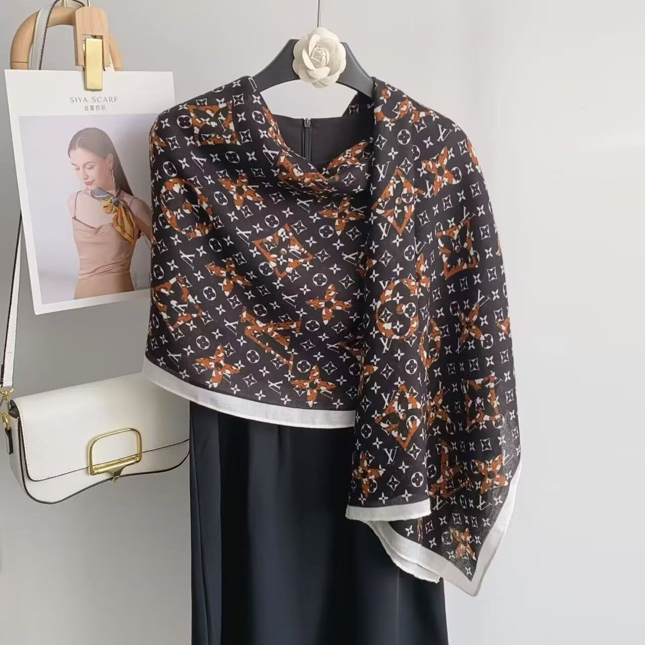 Black V Printed Winter Viscose Scarf