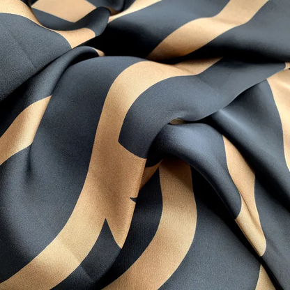 Black & Brown Stripes Printed Silk Scarf