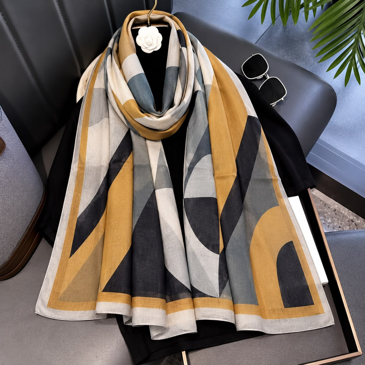 Black Gold And Grey Palette Printed Viscose Scarf