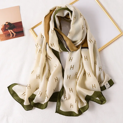 H Cream Printed Viscose Scarf