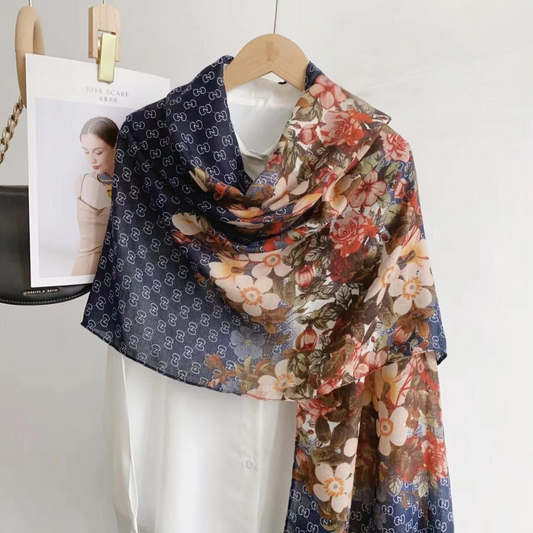 Night Ink Floral Printed Viscose Scarf