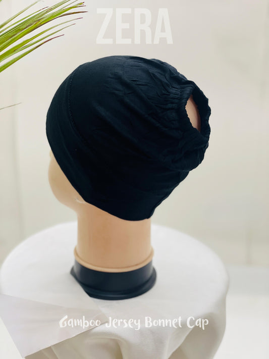 Zera Bonnet Elastic Hijab Caps – Black Fabric Hijab Cap