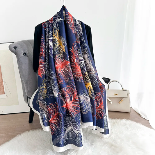 Ostrich Blue Tangerine Silk Scarf