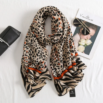 Black Orange Chetah Printed Viscose Scarf