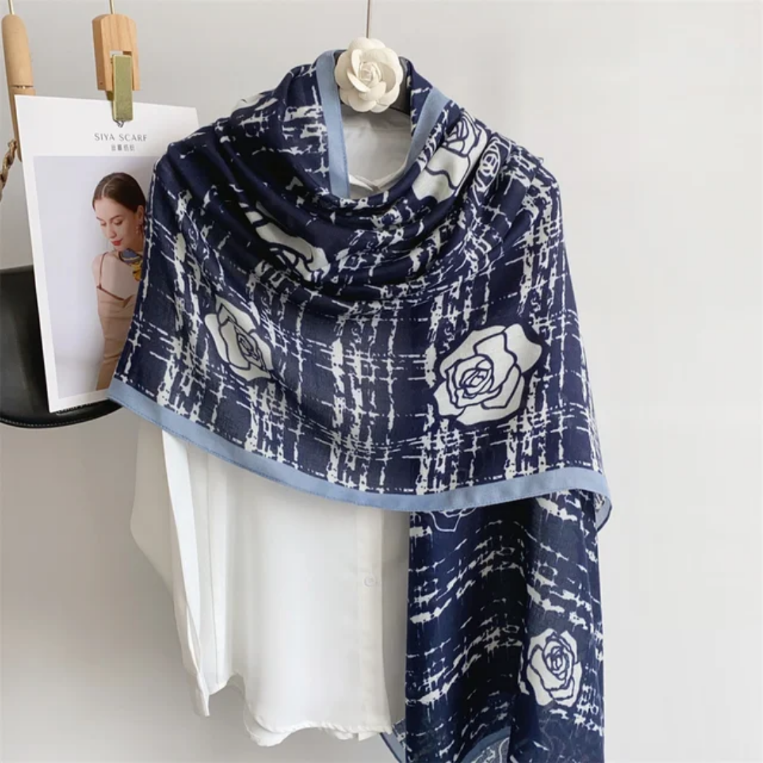 Blue Mesh Rose Viscose Scarf