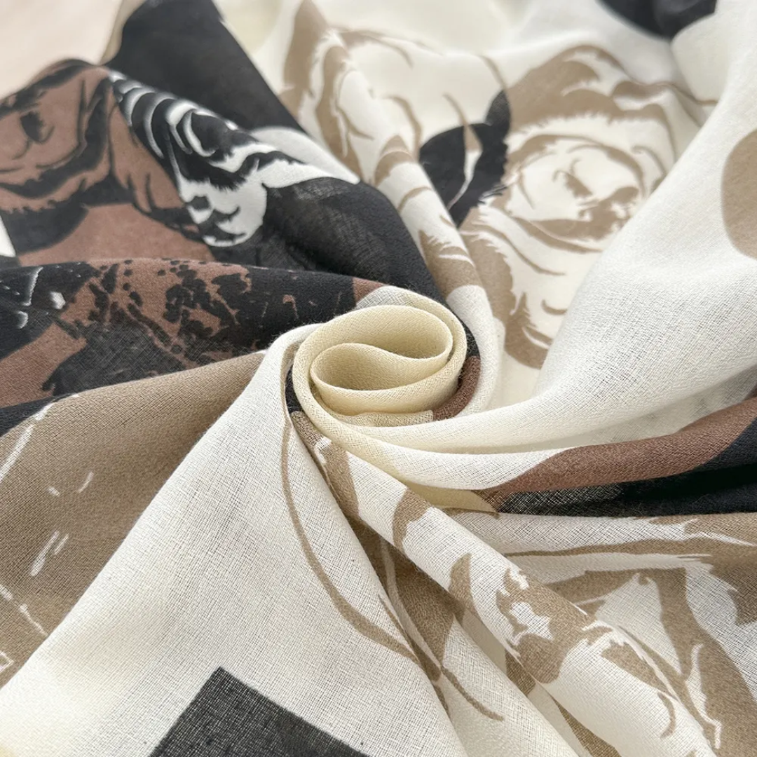 Brown Roses Hat Printed Viscose Scarf